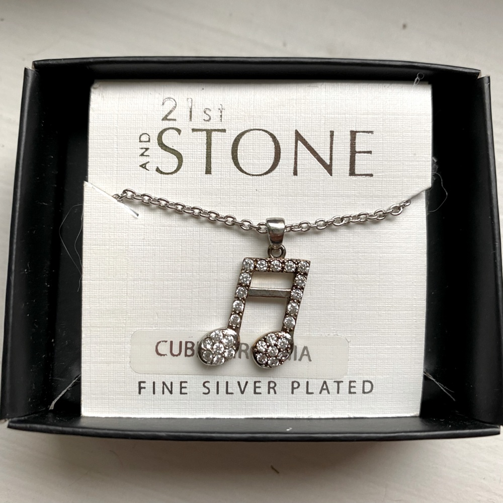 Music Note Necklace (Fine Silver Plated)